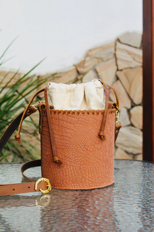 Bee Bucket Bag -  Camel Crocco